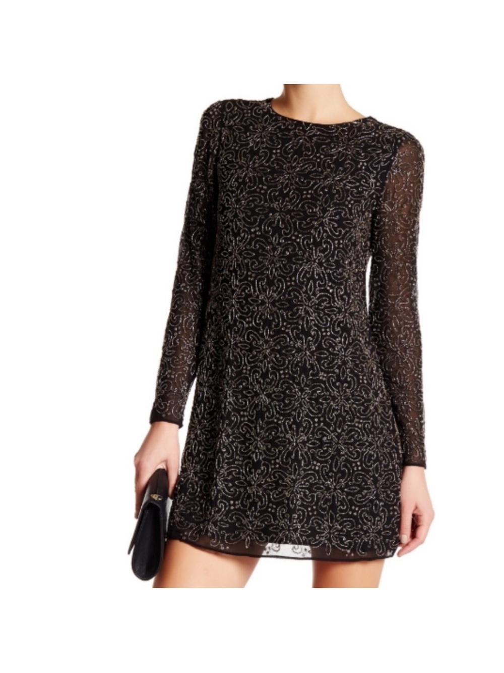 ✅ Alice + Olivia Black Beaded Long Sleeve Mini Dress size 6